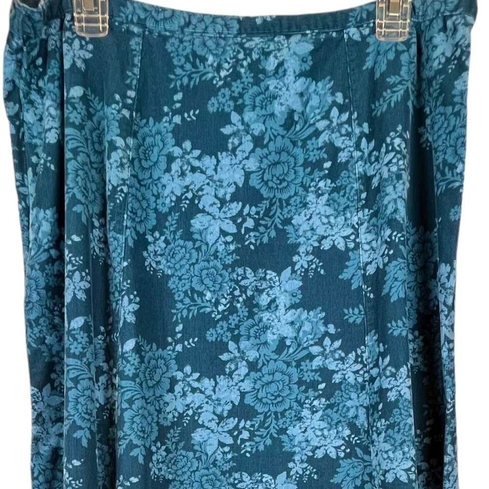Croft & Barrow Aqua Blue Floral Roses Corduroy Cottagecore Skirt Size 16 - Picture 4 of 8